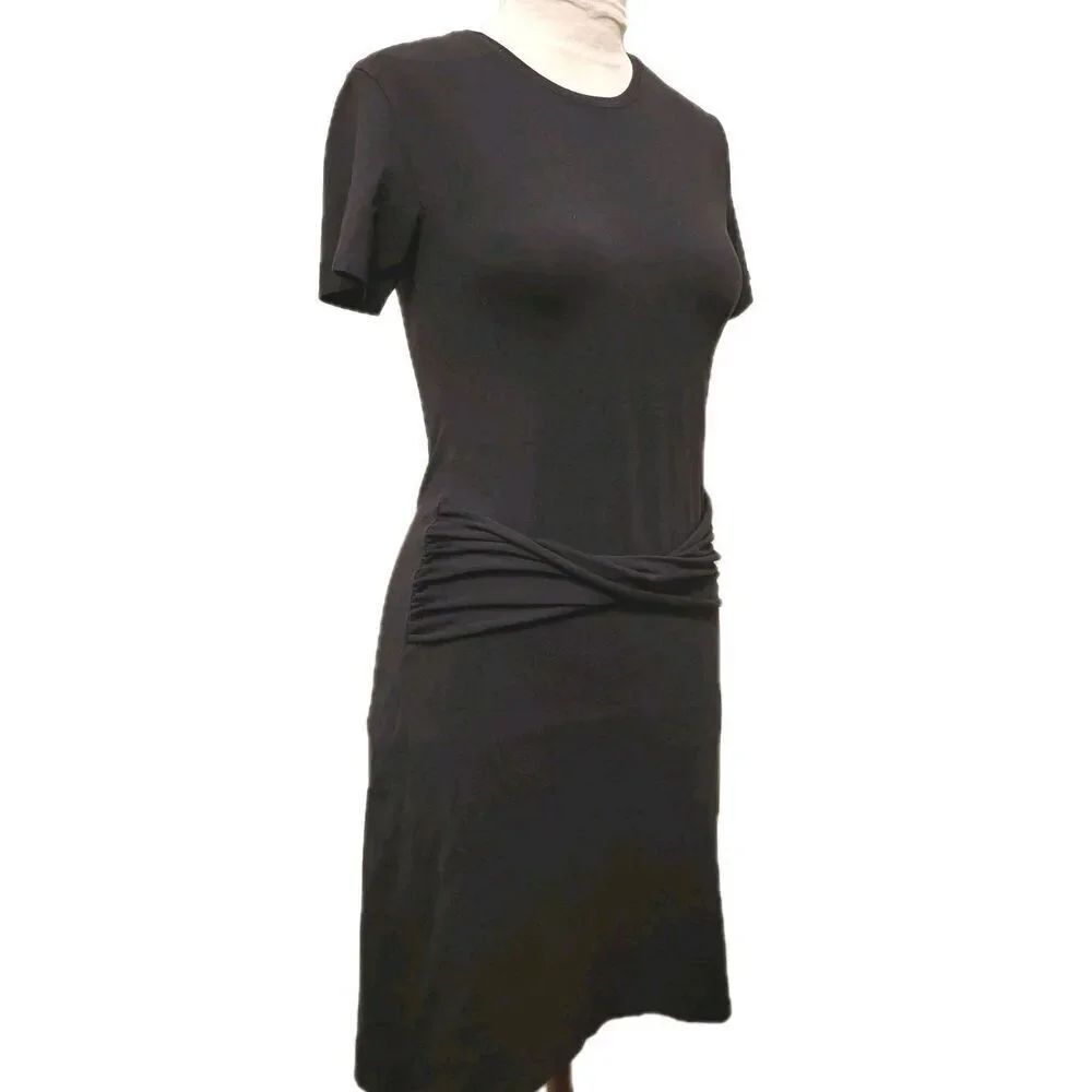 Theory P Black Dakui Ranmire Short Sleeve Knotted Modal Pima Cotton Jersey Dress